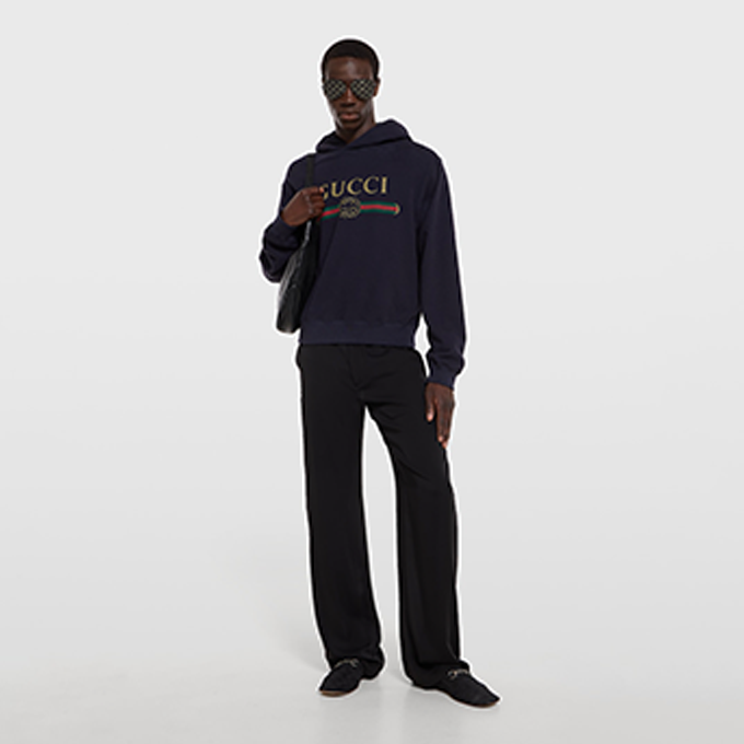 gucci vintage web stripe logo cotton fleece hoodie
